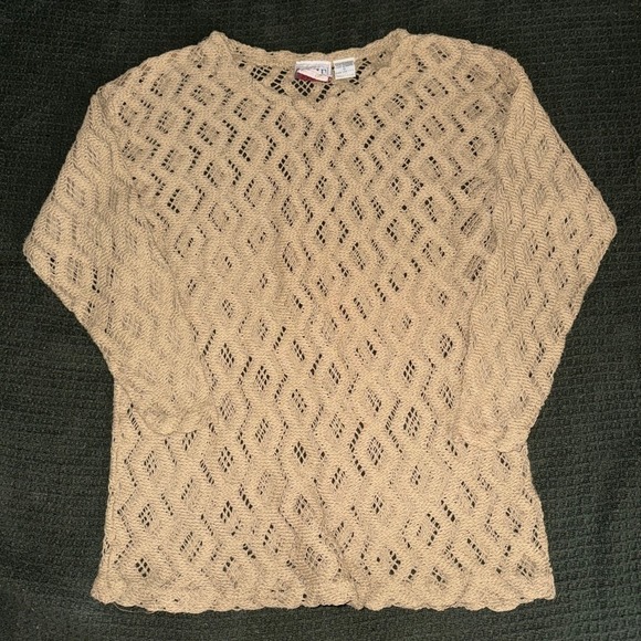 True American Classics Sweaters - True American Classics Vintage Tan Open Knit Diamond Crochet Sweater